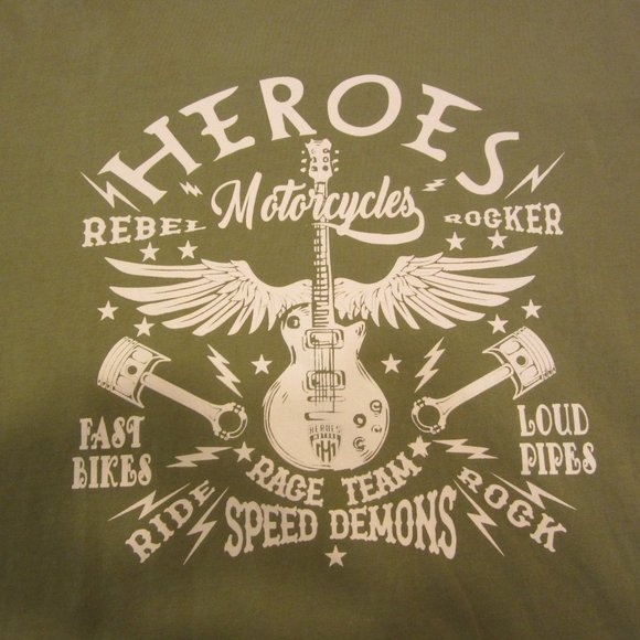 GRAPHIC TEE HEROES MOTORS NC, GREEN MOTORCYCLE THEMED, XXL - Picture 2 of 5